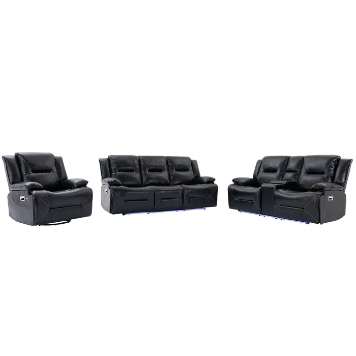 Home Theater Recliner Set Manual Recliner Chair With A LED Light Strip Two Built-In Cup Holders For Living Room