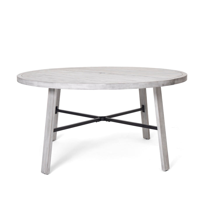 6 Person Outdoor Wooden Dining Set With Umbrella Hole And Removable Cushions For Patio - Gray