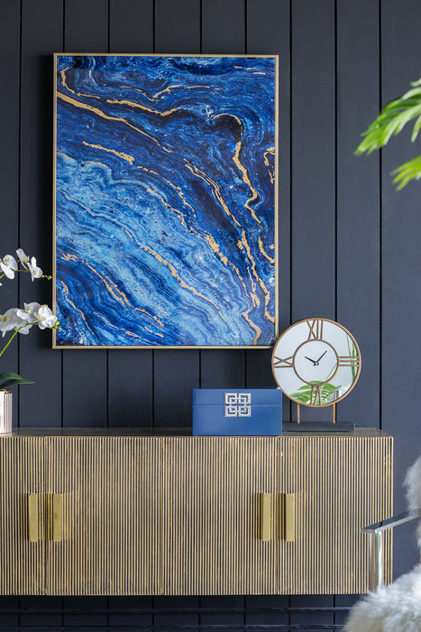 Framed Art Panels, Unique Marbled Design (Set of 2) - Blue