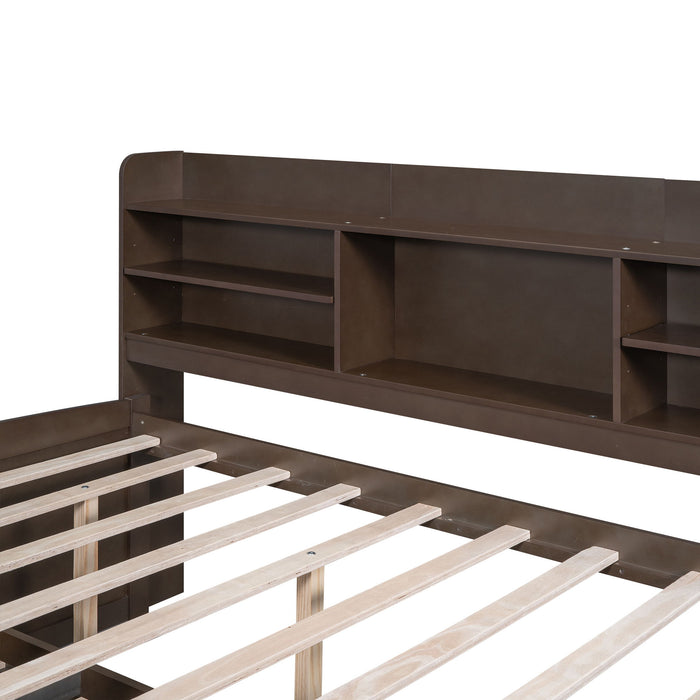 Captain Bed With Built In Bookshelves, 3 Storage Drawers, And Trundle