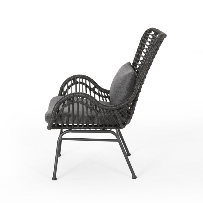 Modern Aesthetic Outdoor Rattan Accent Chair With Metal Legs