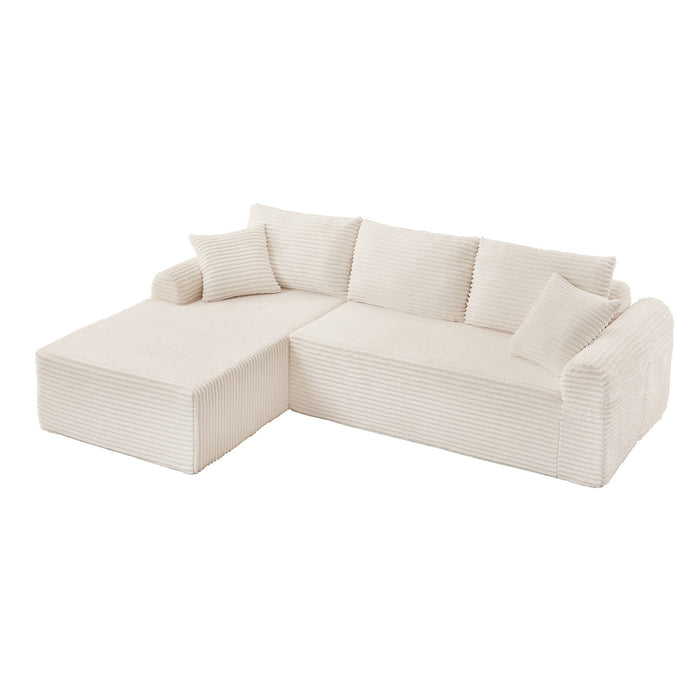 Modular Corduroy Sectional With Arched Armrests, Includes 3 Back Cushions & 2 Throw Pillows