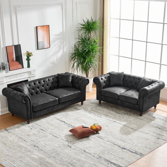 Chesterfield 3 And 2 Seater Sofa Set, High Tech Fabric Upholstered Couch For Living Room