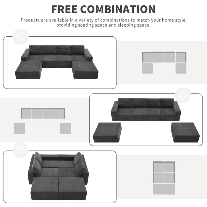 Modular U Shaped Sectional With Ottomans, Luxury Cloud Floor Couch With Deep Seat Fully Compressed Upholstered Sofa