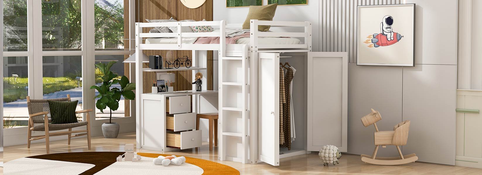Loft Bed With Drawers, Desk, And Wardrobe
