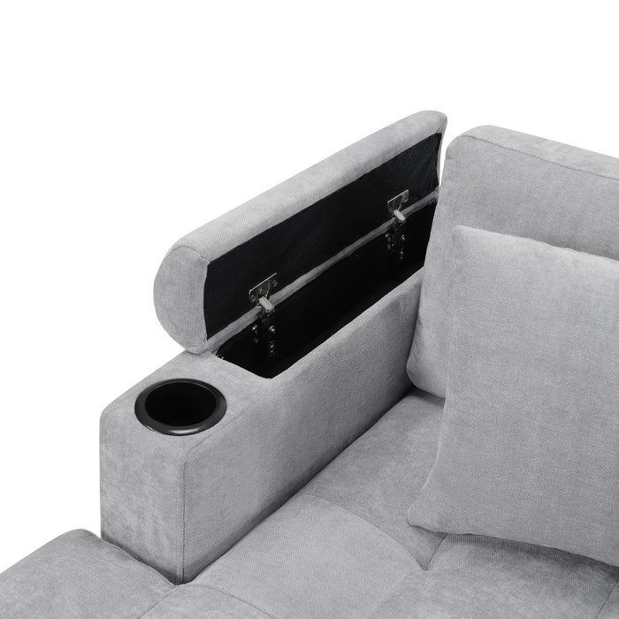 U Shaped Sectional Sofa, Corner Living Room Couch With Built In Cup Holders, Storage, USB Ports