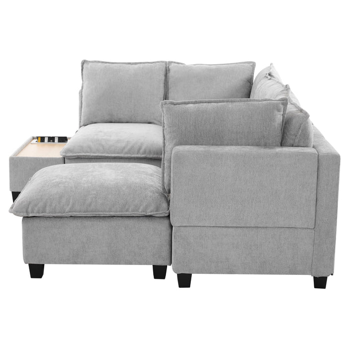U-Shaped Sectional Modular Sofa With A Movable Ottoman, A Coffee Table With Hidden Charging Devices For Living Room