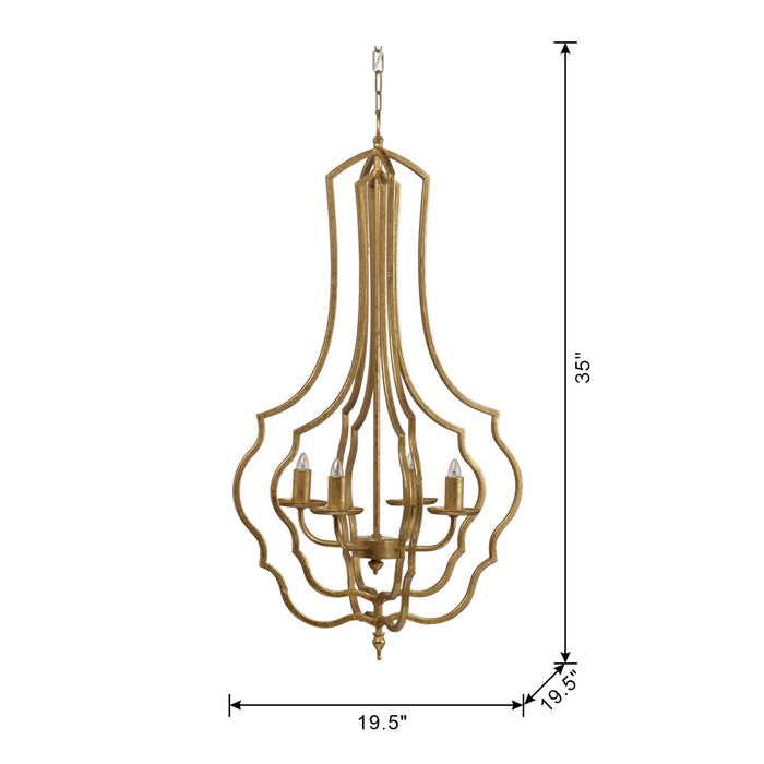 4 Light Chandelier, Hanging Light Fixture With Adjustable Chain For Kitchen, Bulb Not Included - Gold