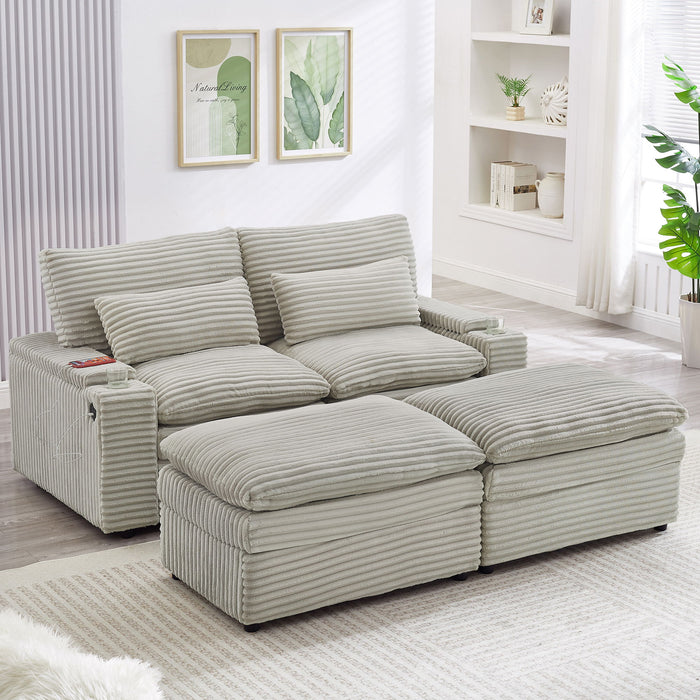 Loveseat Sofa Sectional Convertible With Storage And USB Ports - Gray