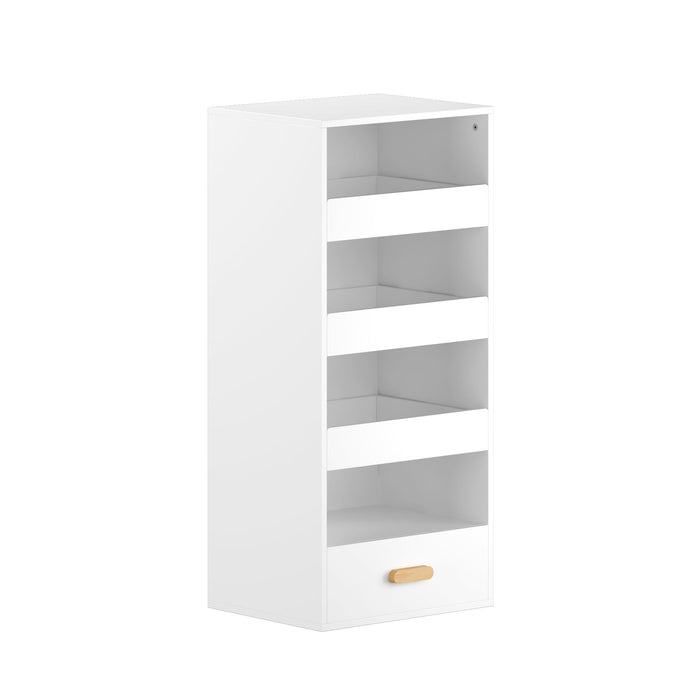 4 Tier Freestanding Bookshelf With 3 Sliding Drawers And 1 Bottom Drawer - White