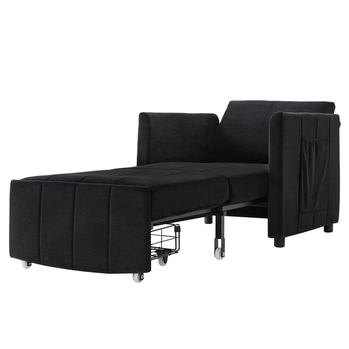 Upholstered Convertible Sleeper Sofa With 5 Position Backrest, Side Pockets, Storage