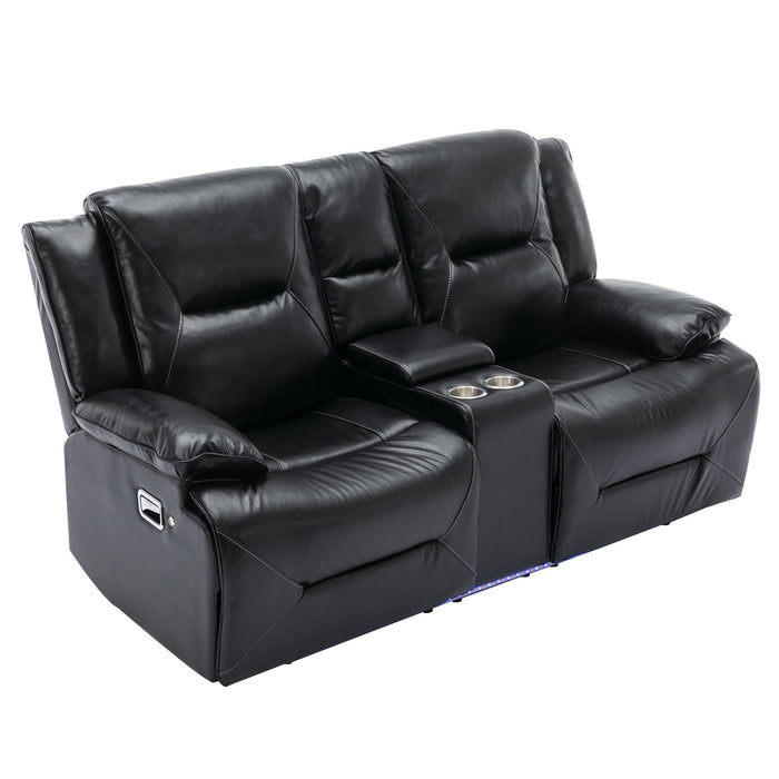 Home Theater Recliner Set Manual Recliner Chair With A LED Light Strip Two Built-In Cup Holders For Living Room