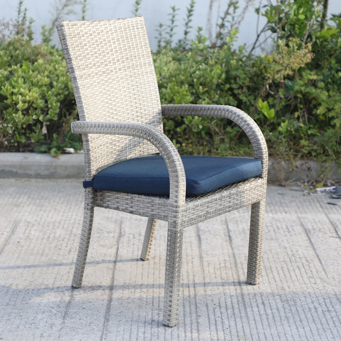 Balcones Outdoor Wicker Dining Chairs With Cushions, (Set of 8) Gray / Navy