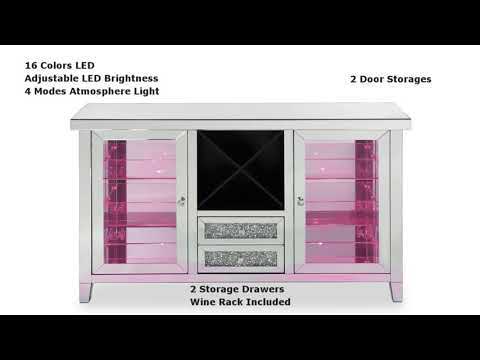 Noralie - 36" Wine Cabinet With LED - Mirrored & Faux Diamonds