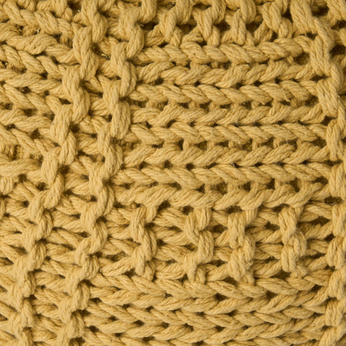 Yuny - Knitted Cotton Round Pouf With Modern Design - Yellow