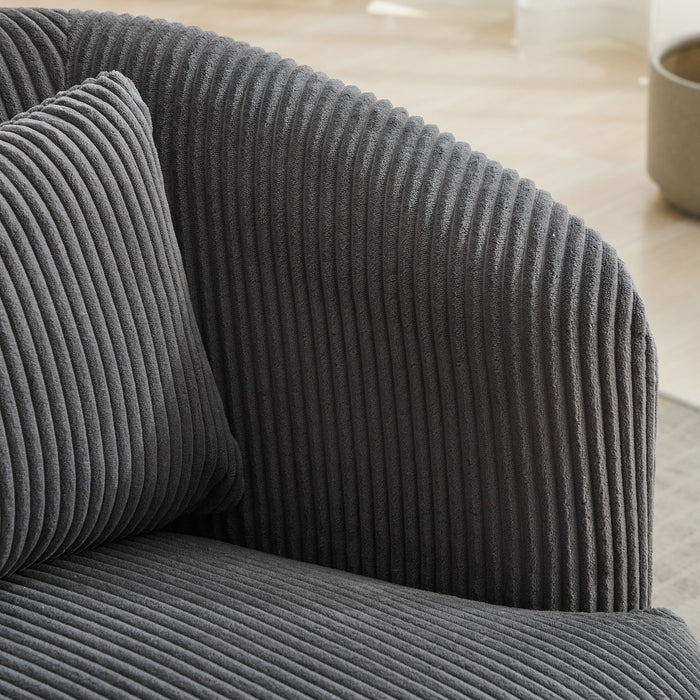 Wide Upholstered Corduroy 360° Swivel Barrel Soft Chair With Pillow