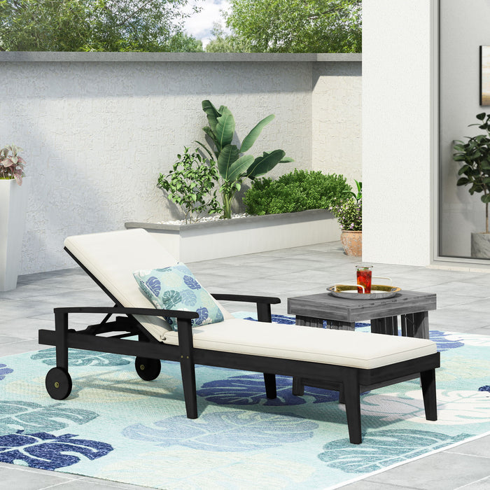 Jason - Black Chaise Lounge Adjustable Acacia Wood Outdoor Furniture