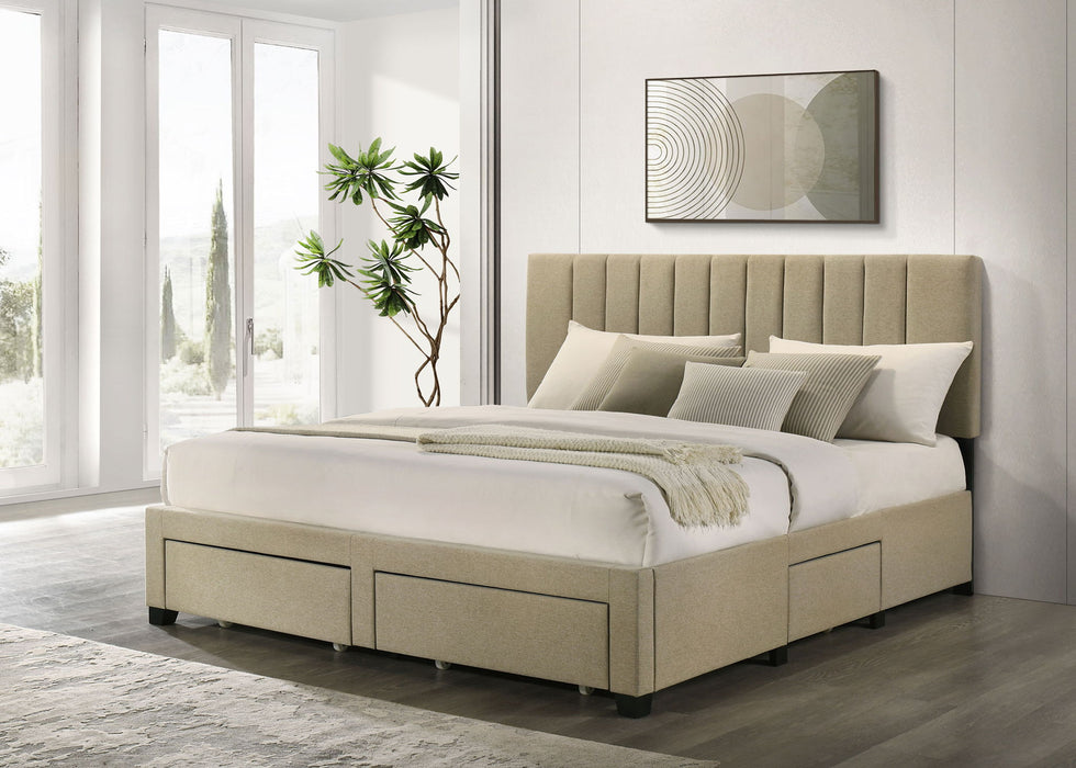 Wheatland 4-drawer Upholstered Eastern King Storage Bed Brown