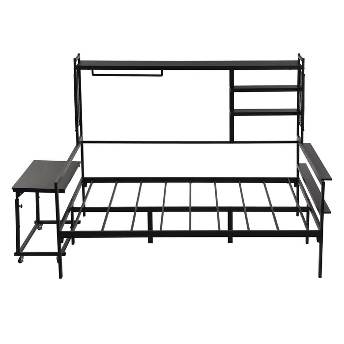 Daybed With Movable Desk, Grid, Shelves And Clothes Hanger