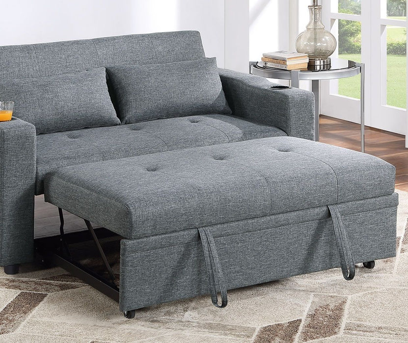 Contemporary Black Gray Sleeper Sofa Pillows Plush Tufted Seat Convertible Sofa Width Cup Holder Polyfiber Couch Living Room Furniture