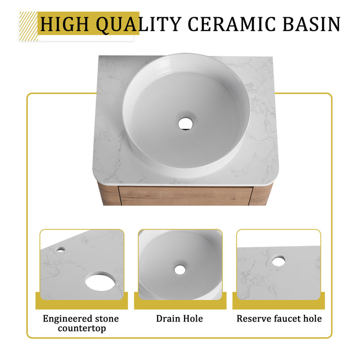 Wall Mounted Bathroom Vanity With Art Sink, 1 Storage Shelf, 2 Soft Close Doors
