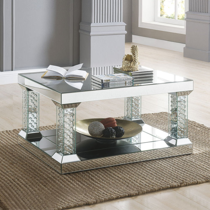 Nysa - 36" Coffee Table - Mirrored & Faux Crystals