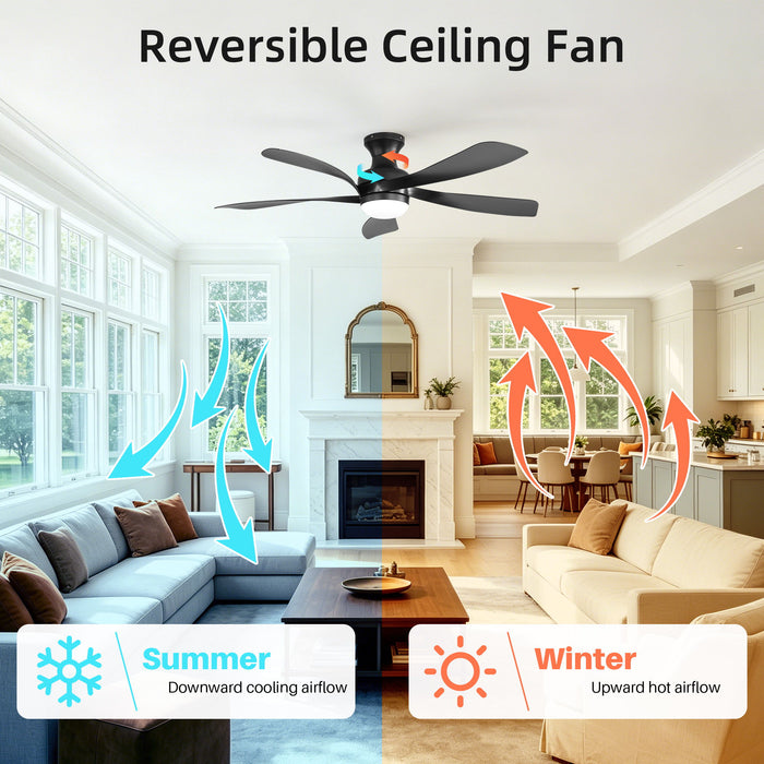 52" Ceiling Fan With 3 Color Dimmable LED Light, DC Reversible Motor, 6 Speed Settings