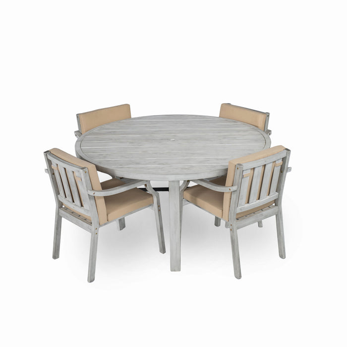 Outdoor Wooden Dinning Set With An Umbrella Hole And Removable Cushions For Patio