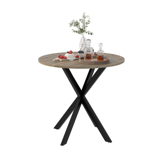 Round Dining Table For 2 - 4 People, Compact Kitchen Or Dining Room - Rustic Brown