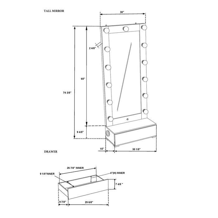 Lorena - Tall Mirror With Drawer And Speakers LED Lighting - Gray
