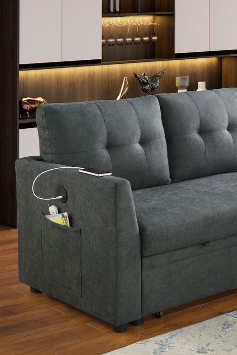 Sectional Sofa Bed L Shaped Sofa Couch Bed With USB Port, Reversible Chaise With Storage