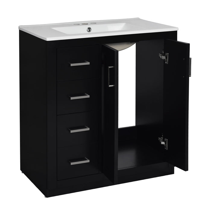 Ceramic Sink Combo, Freestanding Vanity Set With 3 Drawers & Soft Closing Doors