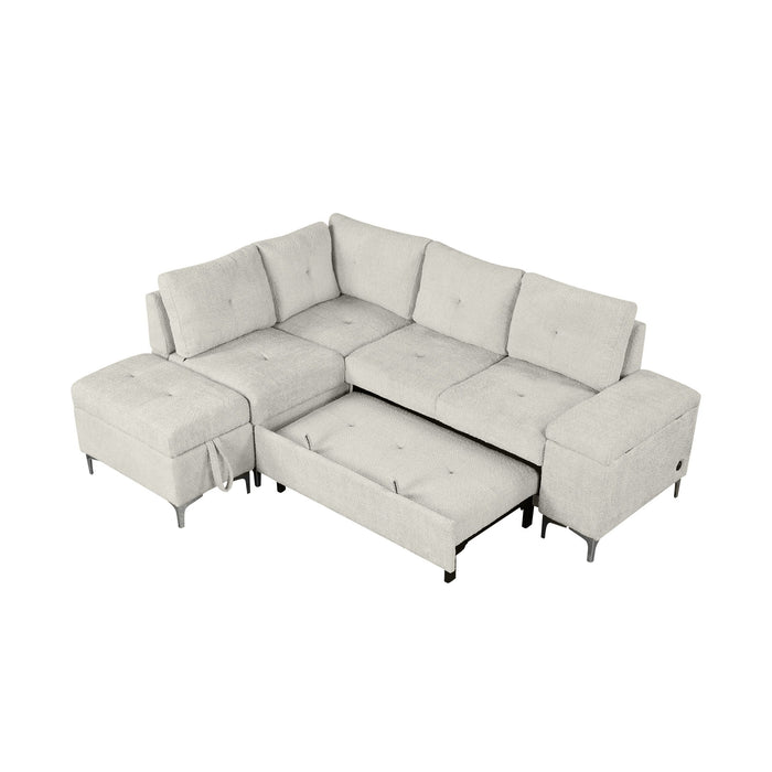Versatile L Shaped Sofa Bed With Storage, Cup Holders, USB Ports Chenille