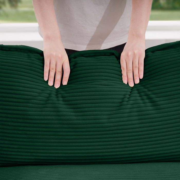 Modern Upholstered 4 Seater Corduroy Fabric Sofa With Arm And Throw Pillows