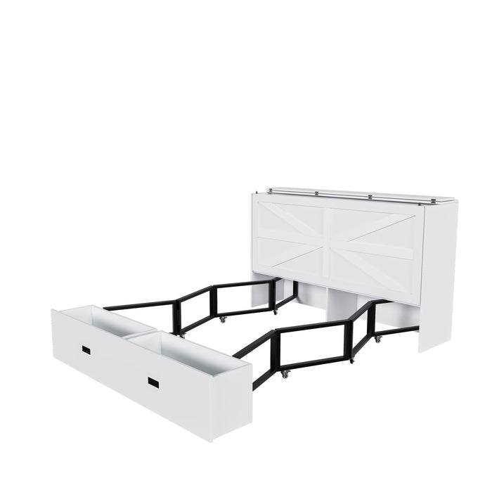 Murphy Bed With Storage Drawers And Charging Cabinet, Foldable Panels, Swivel Wheels