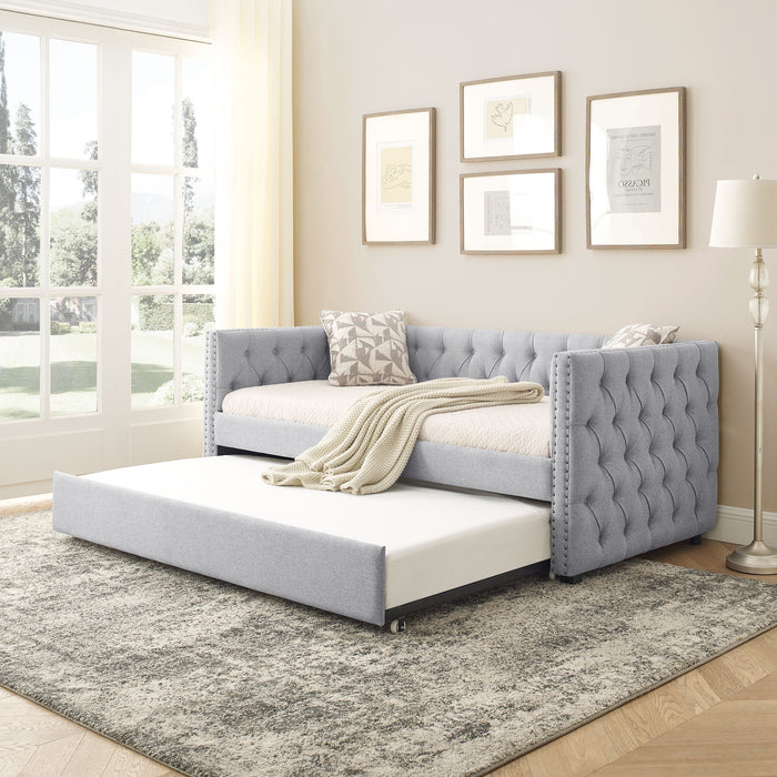Inspired Upholstered Daybed With Trundle, Button Tufted
