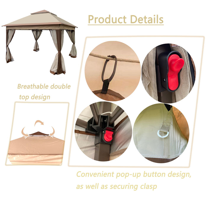 Outdoor Pop Up Gazebo Canopy With 2 Tier Soft Top And Removable Zipper Netting