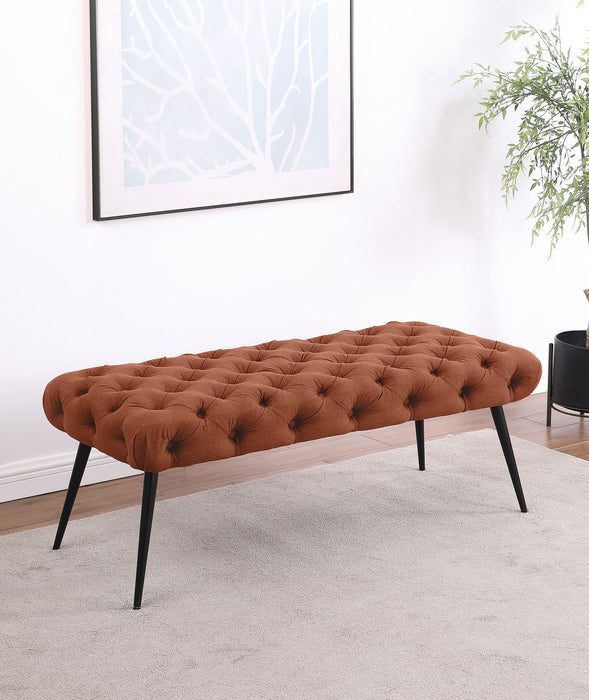 Ella Upholstered Tufted Bench Metal Legs Rust