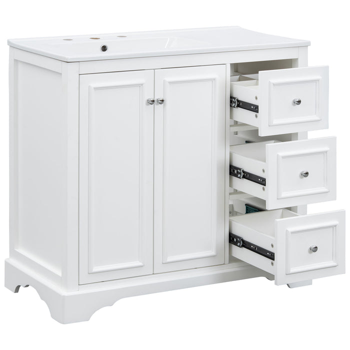 Bathroom Vanity With Sink, Soft-Close Doors, Adjustable U-Shelf, 3 Drawers