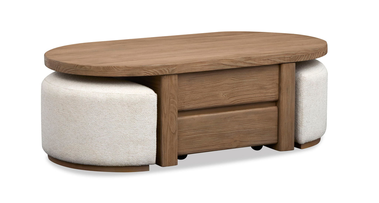 Hayden - Lift Top Storage Cocktail Table With Casters And Two Upholstered Stools - Golden Oat