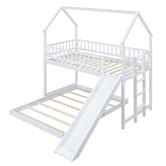 House Bunk Bed With Slide And Built In Ladder