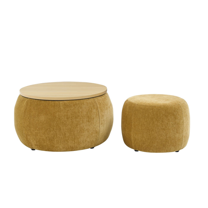 Round Storage Ottoman, 2 In 1 Function, End Table And Ottoman