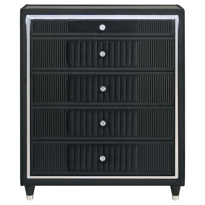 Ravenne 5-drawer Velvet Upholstered LED Chest of Drawers Black