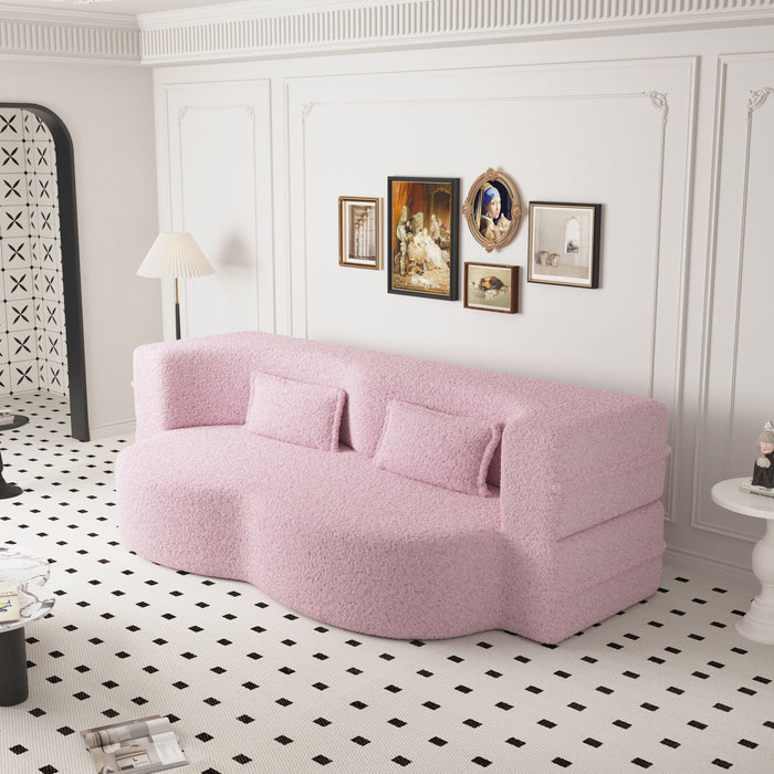 Modern Floor Sofa, With 2 Pillows, Convertible Teddy Fabric Foam Filled Bed