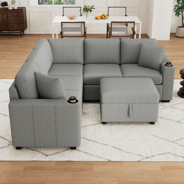 Sectional Sofa Convertible Pull-Out Sofa Bed With A Movable Storage Ottoman For Living Room