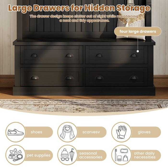 Hall Tree With 4 Drawers, Coat Rack With 6 Hooks