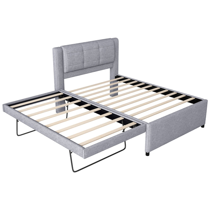 Upholstery Platform Bed With Trundle,Trundle Can Be Flat Or Erected