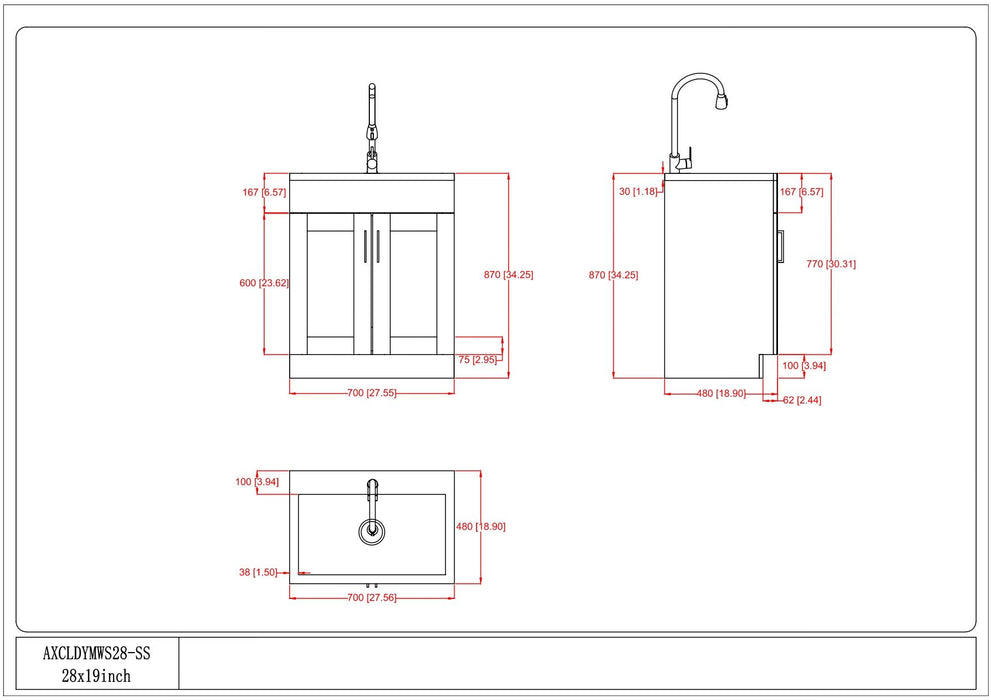 Shaker - Modern Wide, Laundry Cabinet With Faucet And Stainless Steel Sink