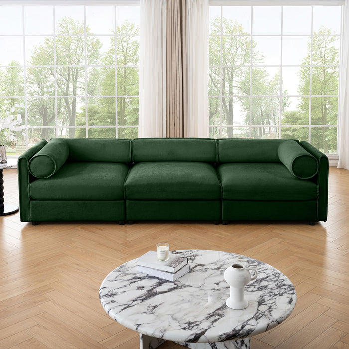 Stylish Chenille Sofa With Storage Seat And Cylindrical Backrest