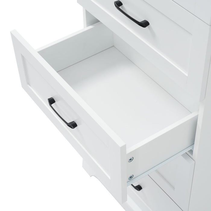 Bathroom Vanity With 2 Damping Hinge Doors, 3 Drawers, Adjustable Shelves - White